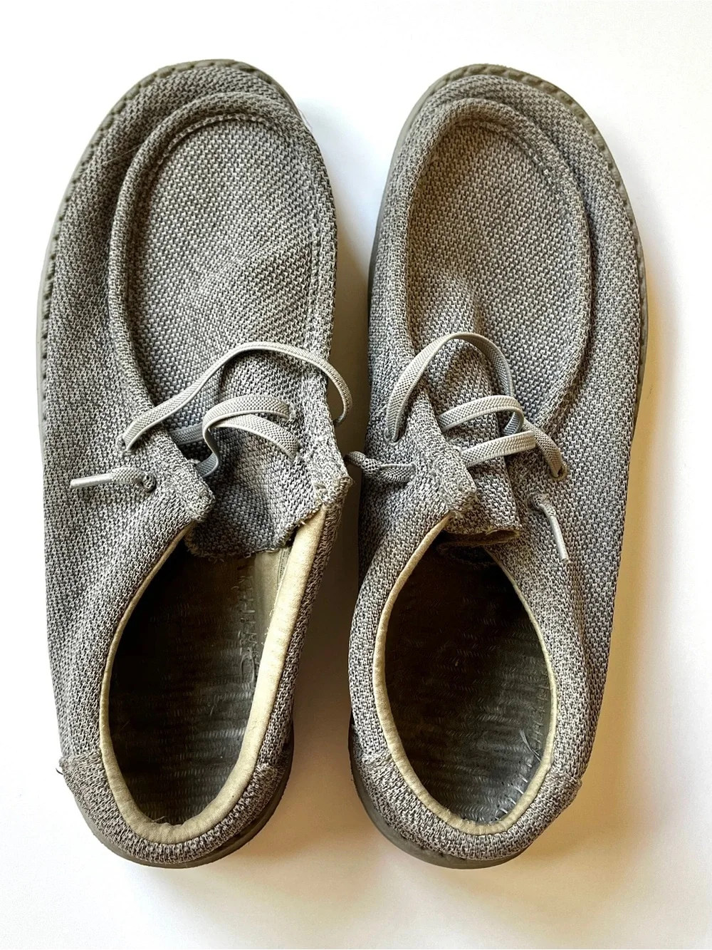 Men’s Size 12 Gray Canvas Slip-On Loafers Hey Dude Style Moccasins